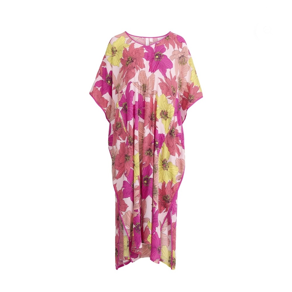 Joyspun Floral V-Neck Long Sleeve Nightgown Caftan- Pink Multi - Picture 4 of 8